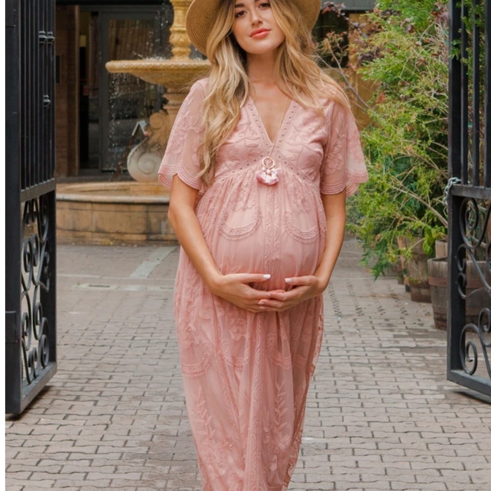 NWT Pinkblush lace overlay Maternity maxi dress